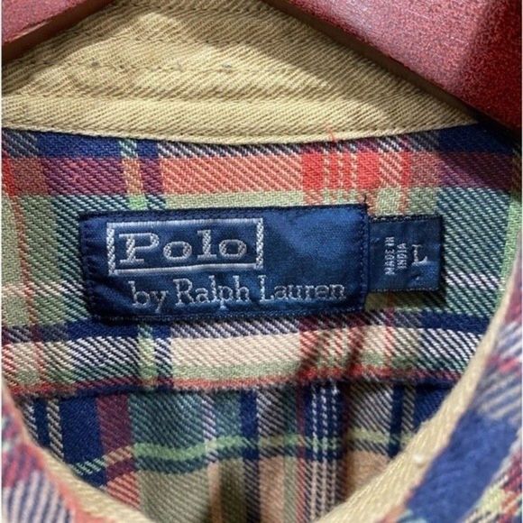 Polo by Ralph Lauren Men's Brown Blue Plaid. Button-down. Large - Picture 8 of 9